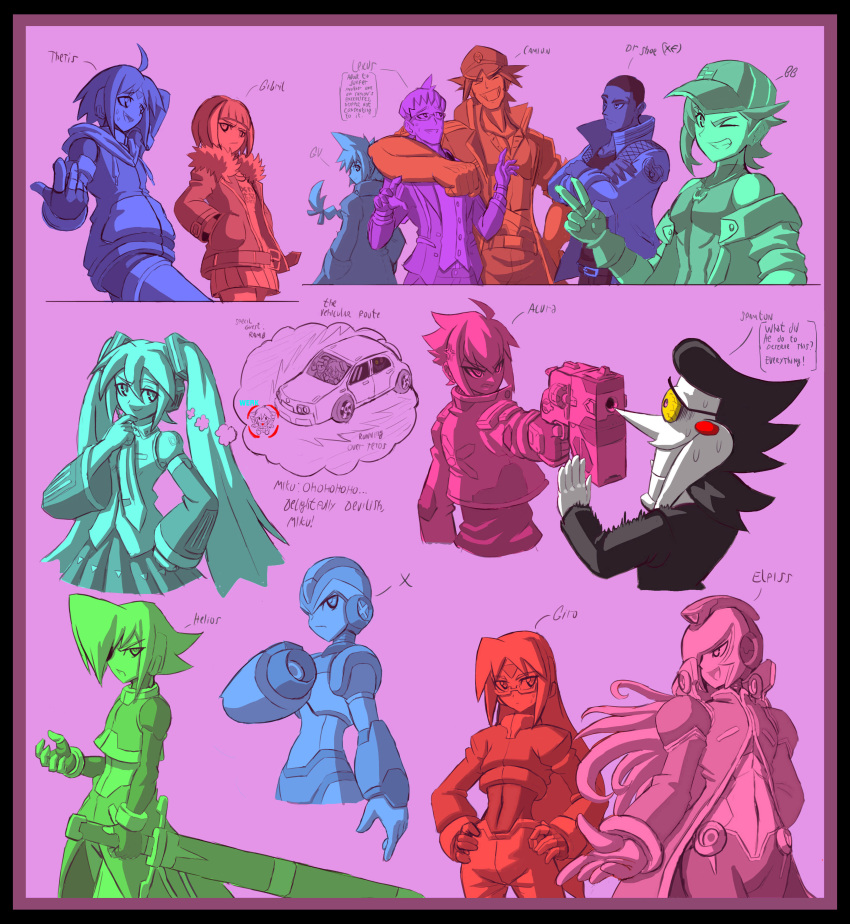 absurdres, acura_(gunvolt), aeolus_(mega_man), aiming, azure_striker_gunvolt, azure_striker_gunvolt_2, azure_striker_gunvolt_3, b.b._(gunvolt), camion_(gunvolt), car, deltarune, dr.shoe_(xf_extreme_formula), drawpile_(medium), elpizo_(mega_man), gibril_(gunvolt), girouette_(mega_man), gunvolt, hatsune_miku, highres, lexus_(gunvolt), mega_man_(series), mega_man_zero_(series), mega_man_zx, mega_man_zx_advent, motor_vehicle, paint_chat_(medium), spamton_g._spamton, tennasi19, thetis_(mega_man), utdr_(toby_fox), x_(mega_man)