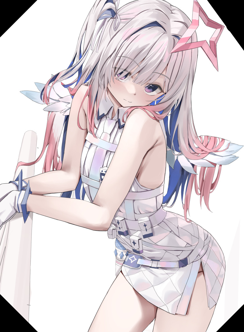 1girl, absurdres, amane_kanata, amane_kanata_(heavenly_guard_mission), angel_wings, blue_hair, blue_necktie, breasts