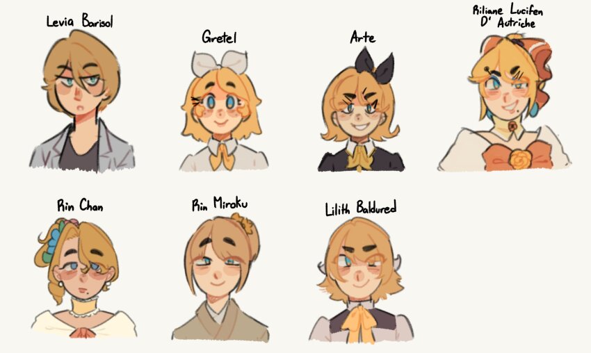 6+girls, aku_no_musume_(vocaloid), akujiki_musume_conchita_(vocaloid), aqua_eyes, ascot, bags_under_eyes, barisol_no_kodomo_wa_hitorikko_(vocaloid), black_bow