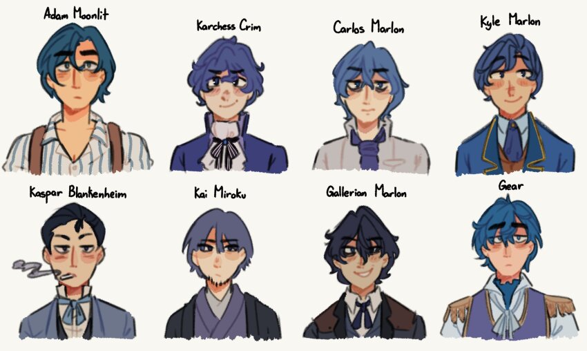 6+boys, adam_moonlit, aku_no_musume_(series), akujiki_musume_conchita_(vocaloid), akutoku_no_judgement_(vocaloid), ascot, bags_under_eyes, beard_stubble