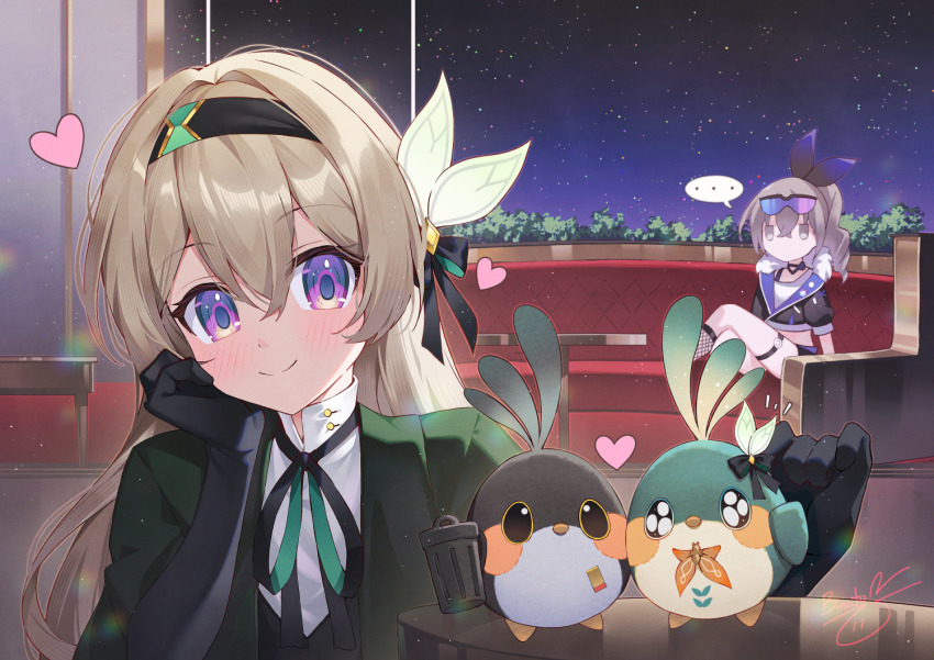 ..., 2girls, 2others, binato_lulu, black_gloves, black_ribbon, closed_mouth, collared_shirt