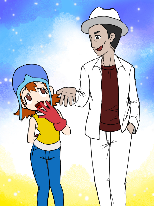 1boy, 1girl, afterlife, age_difference, child, denim, digimon, digimon_adventure