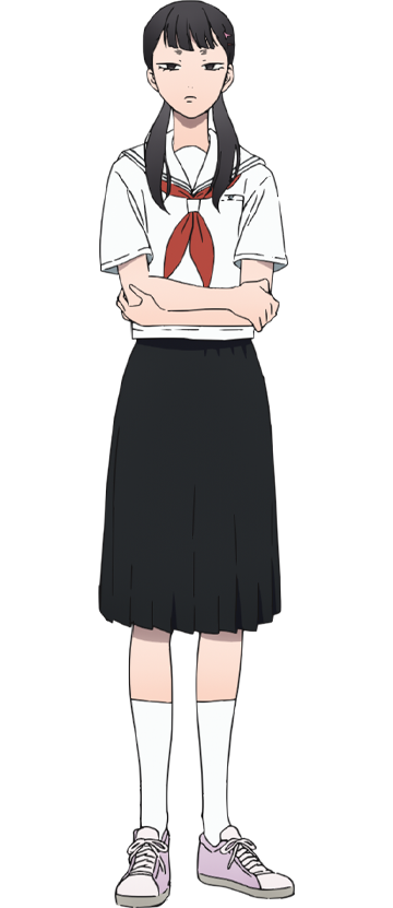 1girl, anime_coloring, black_eyes, black_hair, black_skirt, closed_mouth, crossed_arms, full_body, hair_ornament, hikaru_ga_shinda_natsu, long_hair, looking_at_viewer, low_twintails, neckerchief, official_art, pleated_skirt, red_neckerchief, sailor_collar, school_uniform, serafuku, shirt, shoes, short_eyebrows, short_sleeves, simple_background, skirt, sneakers, socks, solo, standing, tadokoro_yuuki, takahashi_yuuichi, transparent_background, twintails, white_sailor_collar, white_serafuku, white_shirt, white_shoes, white_socks