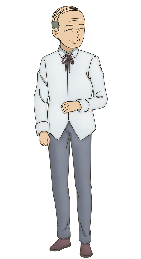 1boy, anime_coloring, balding, closed_eyes, closed_mouth, collared_shirt, dungeon_people, full_body, grey_hair, grey_pants, lanhiringe_(dungeon_no_naka_no_hito), looking_at_viewer, mature_male, nakayama_yumi, neck_ribbon, official_art, pants, red_ribbon, ribbon, shirt, shoes, short_hair, simple_background, sleeves_rolled_up, smile, solo, standing, transparent_background, untucked_shirt, very_short_hair, white_shirt