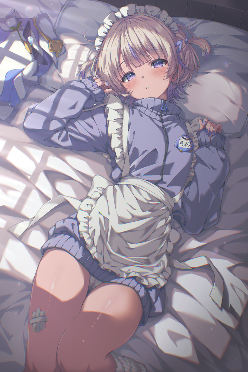 1girl, absent, absurdres, alternate_costume, apron, banpen_(todoroki_hajime), blonde_hair, blunt_bangs