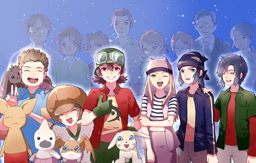 blonde_hair, bokomon, digimon, digimon_(creature), digimon_frontier, family, green_eyes, hat