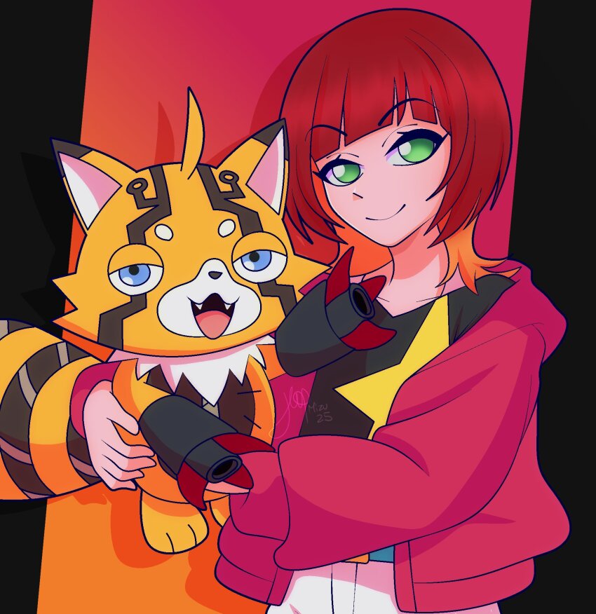 belt, digimon, digimon_beatbreak, fangs, green_eyes, highres, kapomizuki, looking_at_viewer