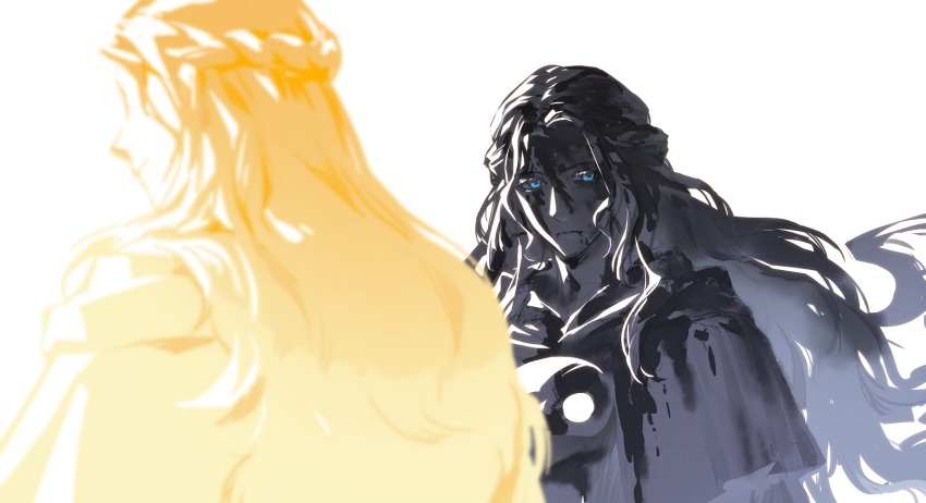 2girls, blonde_hair, blood, blood_from_mouth, blood_in_hair, blood_on_clothes, blood_on_face, blue_eyes