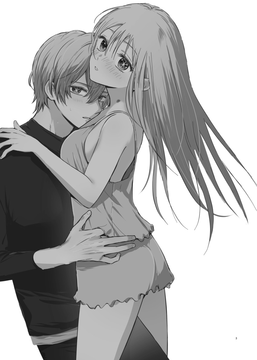 1boy, 1girl, absurdres, asgykk, bare_back, bare_shoulders, blush, breasts