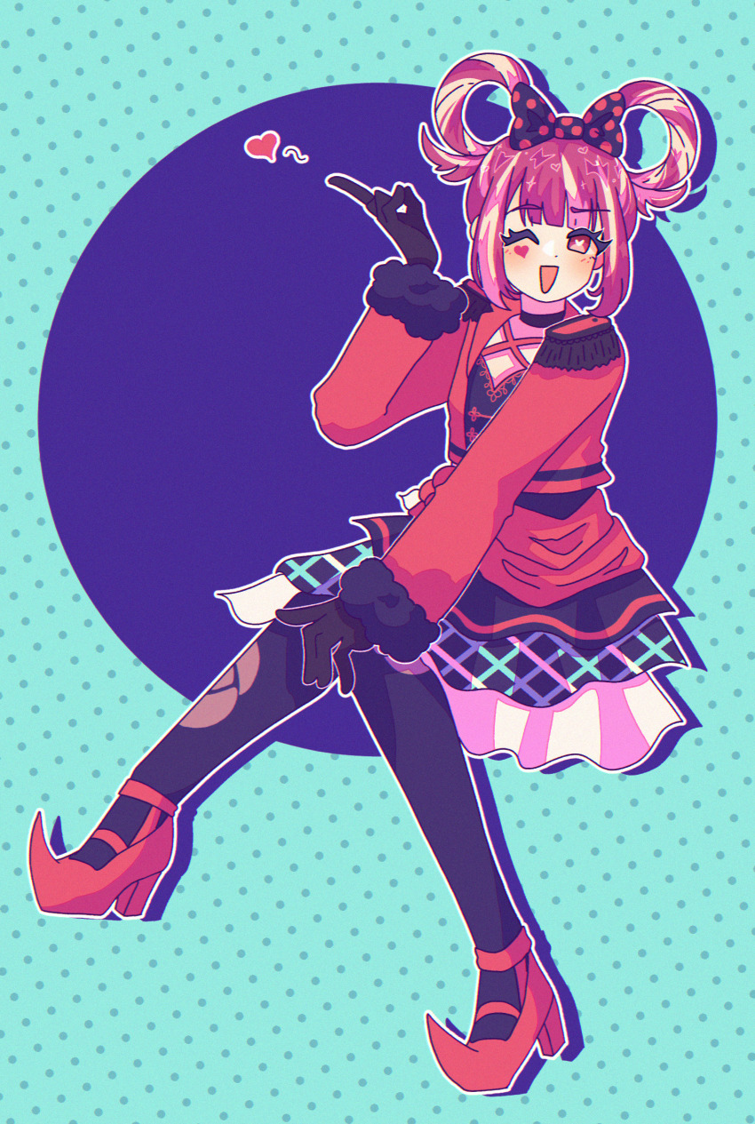 1girl, ;d, black_pantyhose, blunt_bangs, bow, facial_mark, fire_emblem, fire_emblem_engage