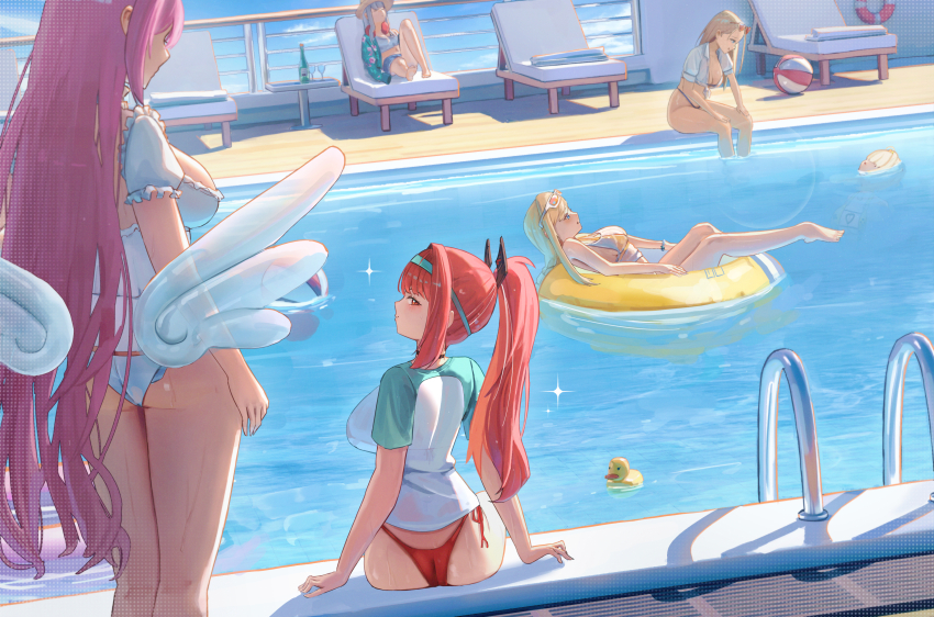 absurdres, ass, bikini, blonde_hair, centi_(nikke), centi_(ocean_repair)_(nikke), curvy, dorothy_(nikke)