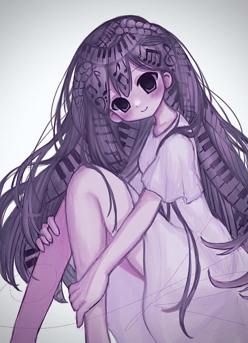 1girl, black_eyes, black_hair, blush, closed_mouth, dress, highres, imydestination