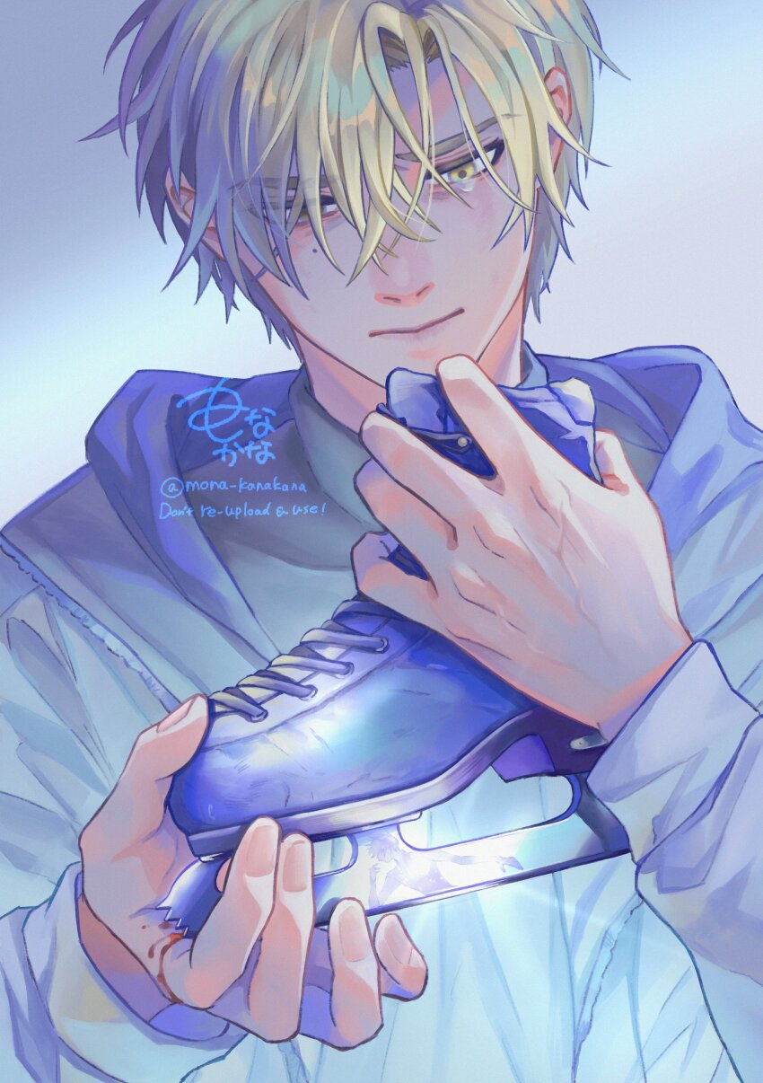 1boy, absurdres, akeuraji_tsukasa, artist_name, blonde_hair, blood, copyright_request, crying