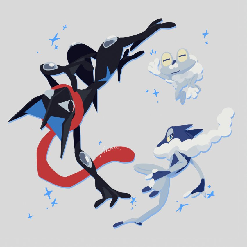 alternate_color, closed_eyes, closed_mouth, evolutionary_line, froakie, frog, frogadier, full_body