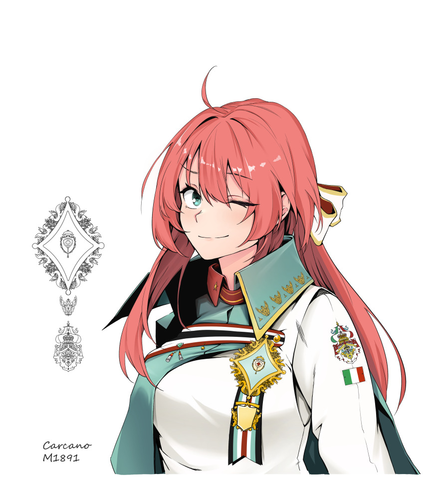 1girl, absurdres, ahoge, aqua_eyes, carcano_m1891_(girls'_frontline), character_name, closed_mouth, commentary_request