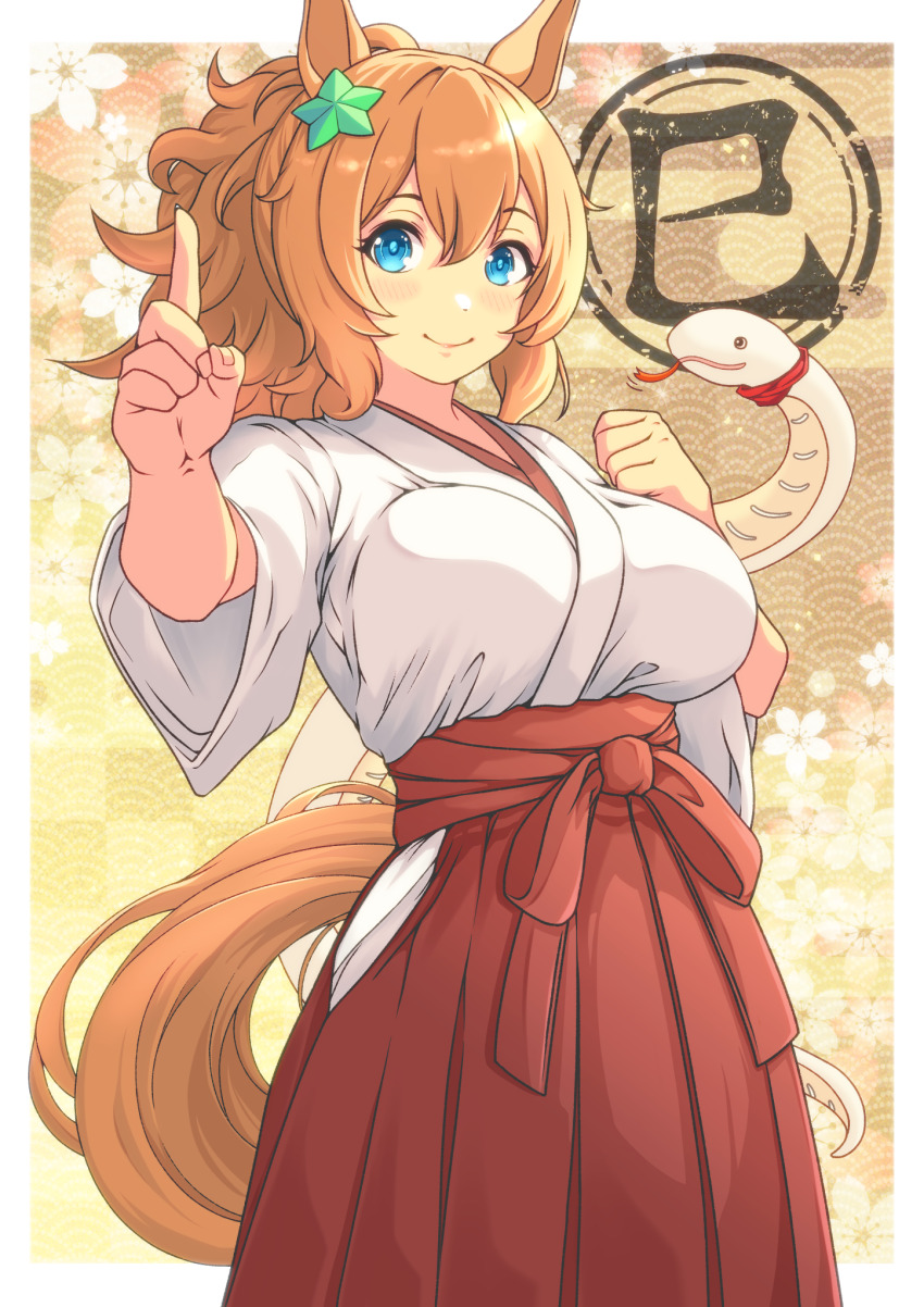 1girl, animal_ears, blue_eyes, blush, border, bow, breasts, brown_hair