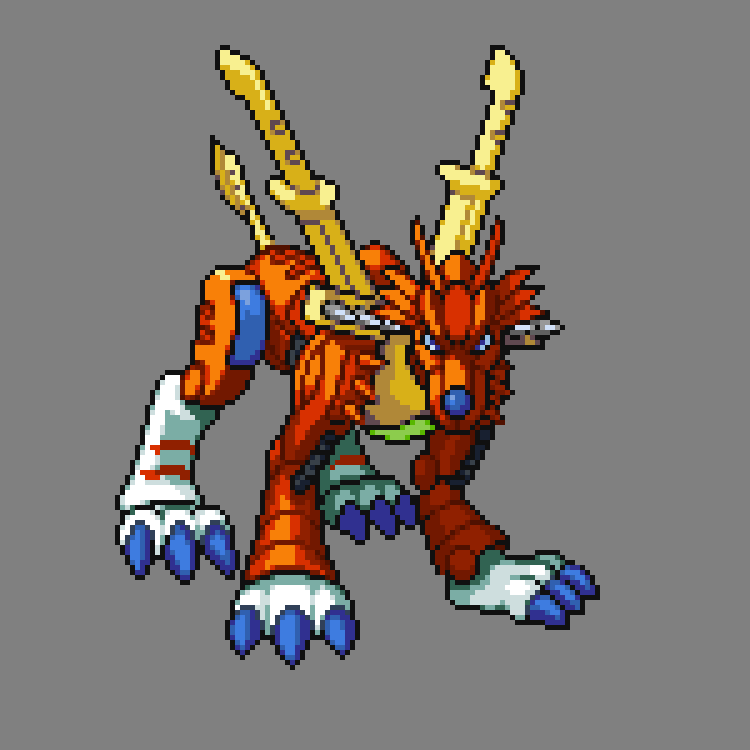 blue_eyes, digimon, digimon_(creature), digimon_xros_wars, gamer5020, grey_background, looking_at_viewer, metalgarurumon_(red)