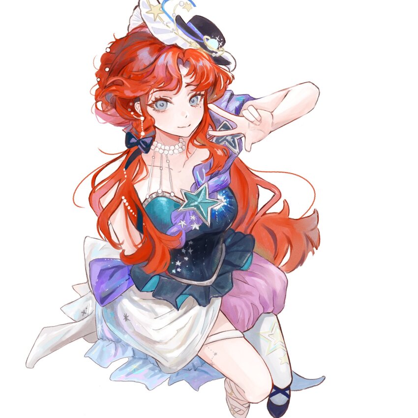 1girl, asymmetrical_footwear, barcarola_(asteroid_allegro)_(reverse:1999), barcarola_(reverse:1999), black_hat, black_shoes, blue_eyes, blue_shirt