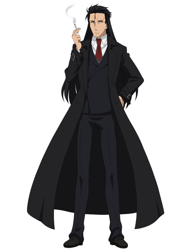 1boy, anime_coloring, black_coat, black_hair, black_jacket, black_pants, cigarette, coat