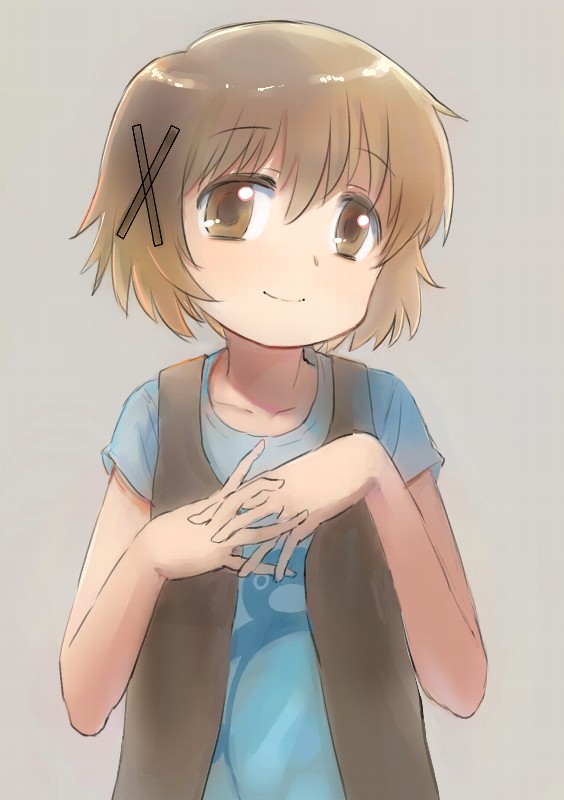1girl, asasow, brown_eyes, brown_hair, casual, female_focus, hidamari_sketch, looking_at_viewer