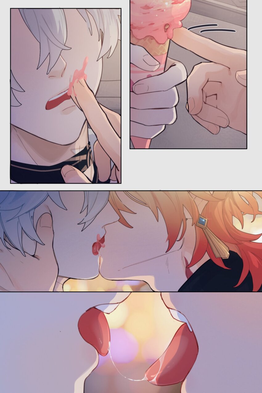 2boys, black_choker, blonde_hair, choker, commentary, earrings, elims, english_commentary