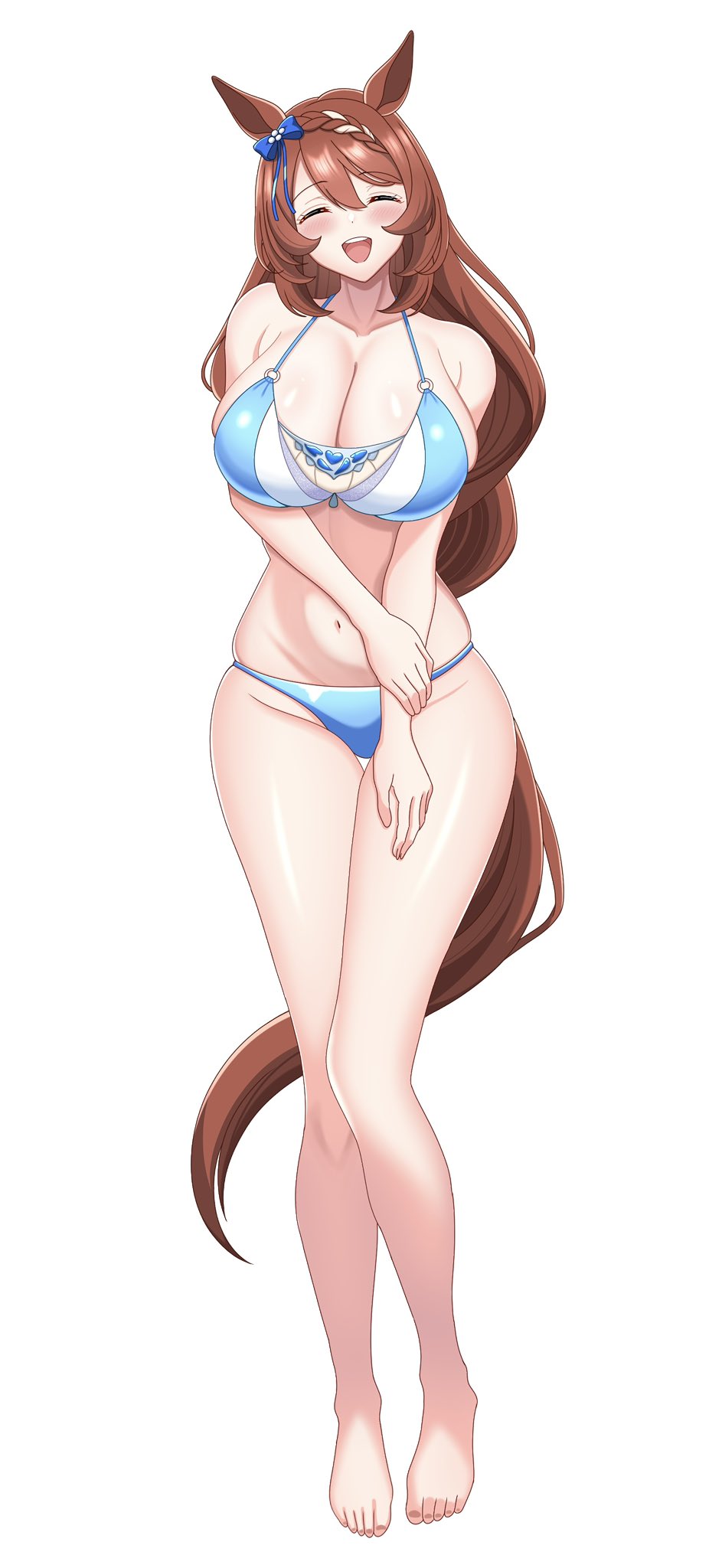1girl, alternate_costume, amadeus_(amadeus08462844), animal_ears, armpit_crease, bikini, blue_bikini, breasts