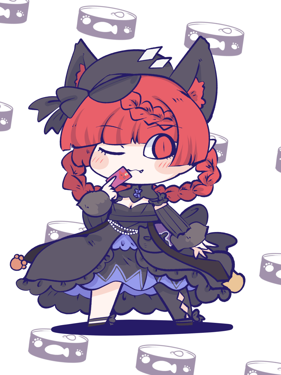 1girl, alternate_costume, animal_ears, black_dress, black_hat, blunt_bangs, braid, breasts