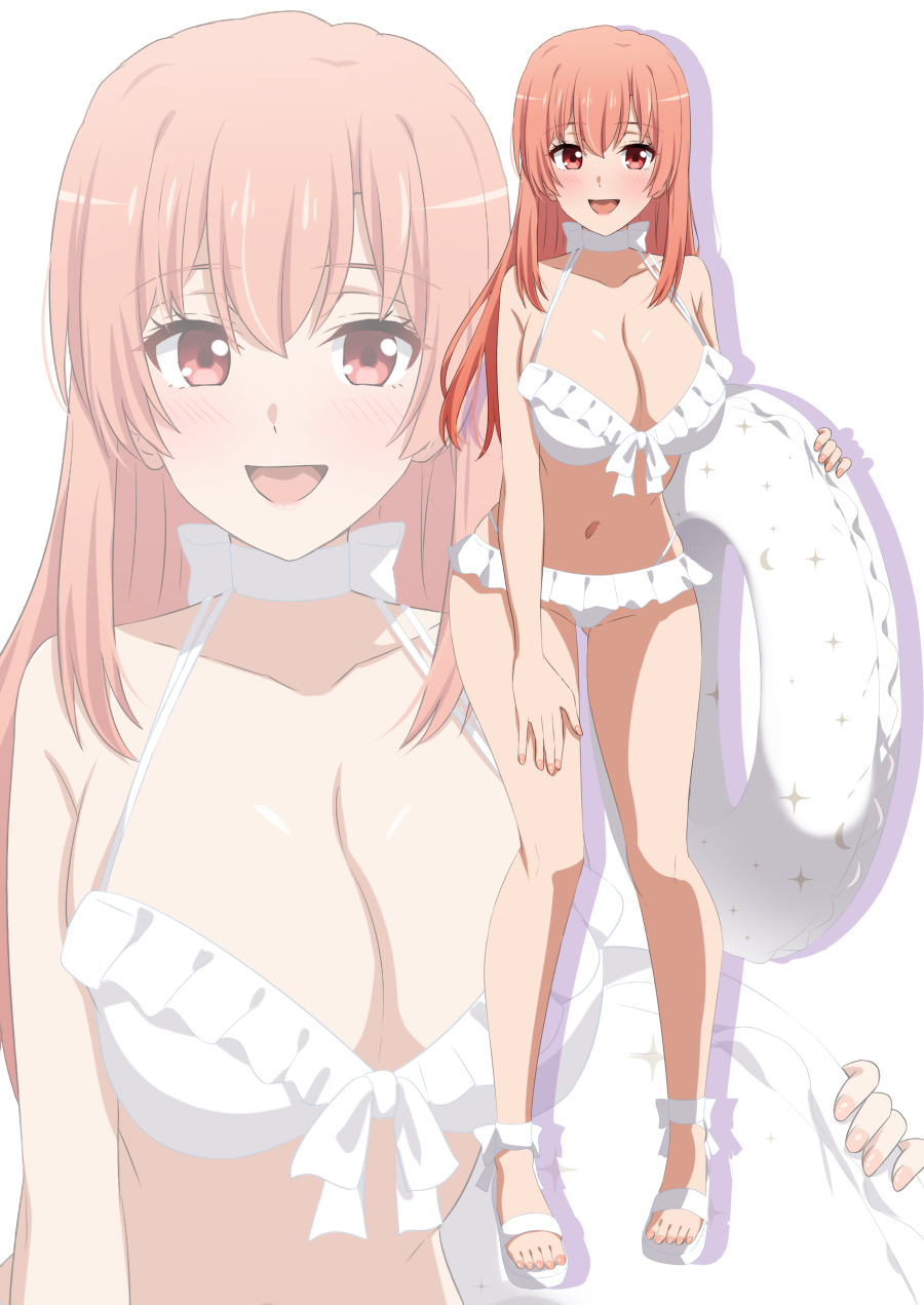 1girl, bikini, blue_archive, blush, breasts, cosplay, dars_(recolors), frilled_bikini