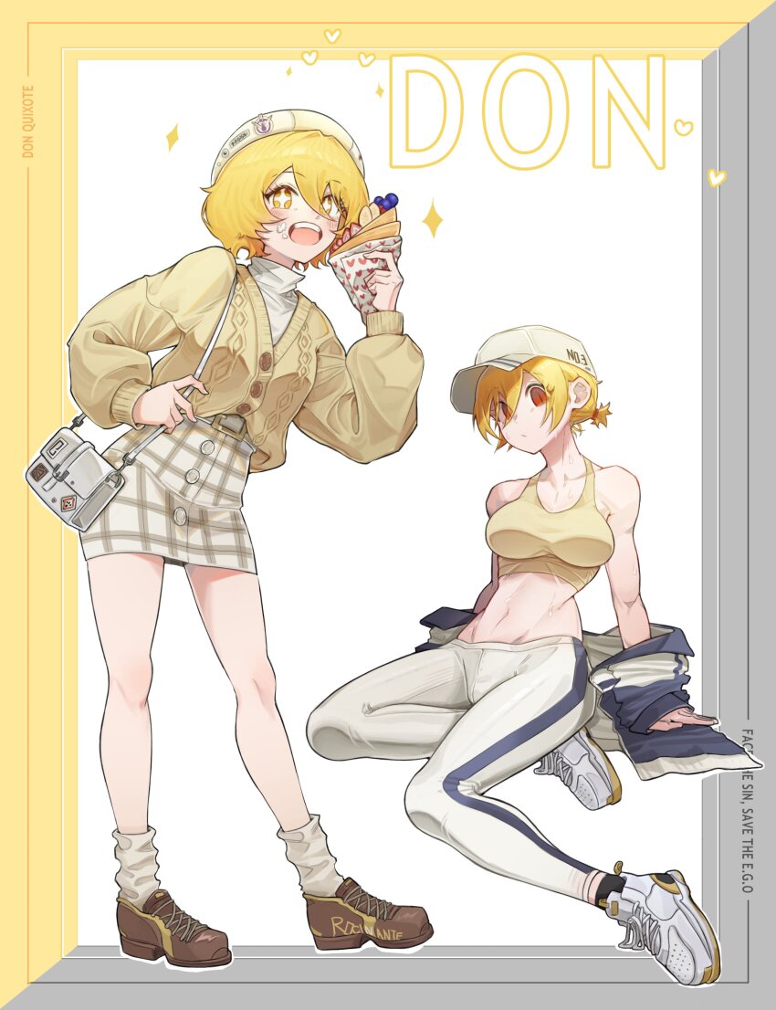 +_+, 1girl, absurdres, alternate_costume, bag, black_socks, blonde_hair, border