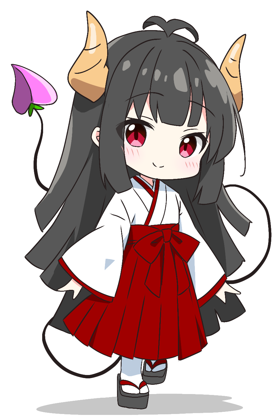 1girl, alternate_costume, alternate_eye_color, alternate_hair_color, antenna_hair, black_hair, black_sandals, blush