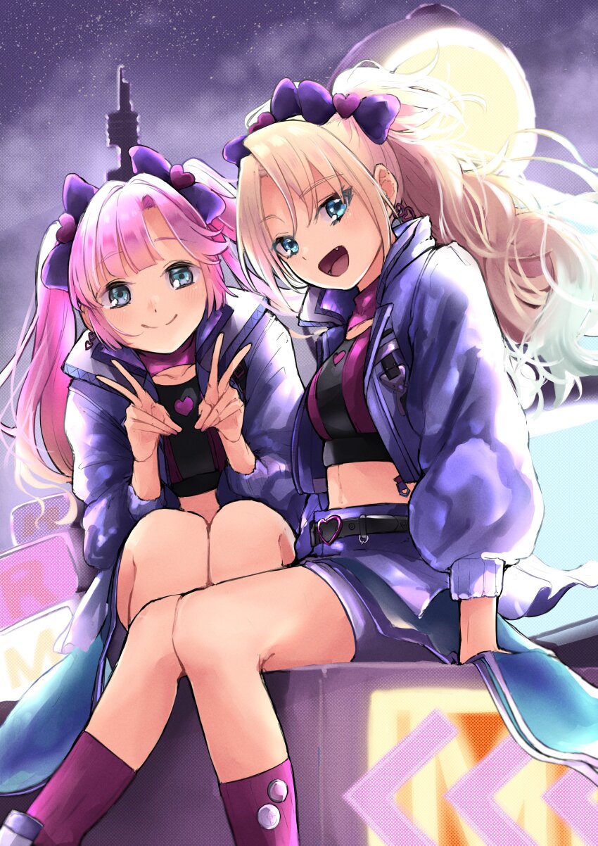 2girls, :d, above-cleavage_cutout, absurdres, anyoji_hime, blast!!_(love_live!), blonde_hair, blue_eyes