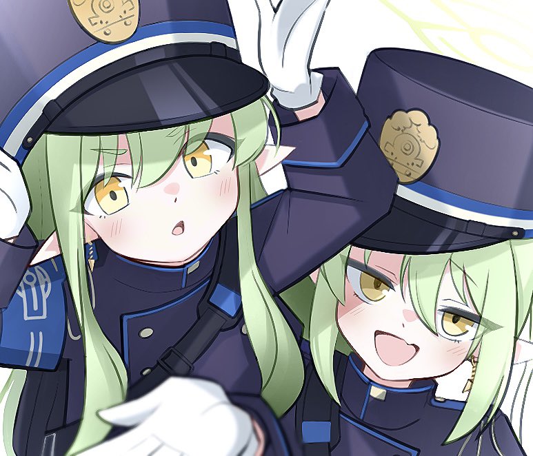 2girls, :d, armband, blue_archive, blue_armband, demon_tail, earrings, fang