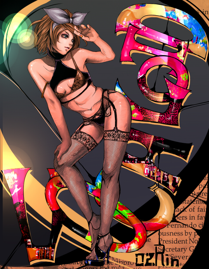 1girl, bad_id, bad_pixiv_id, bare_shoulders, blonde_hair, blue_eyes, bra, breasts