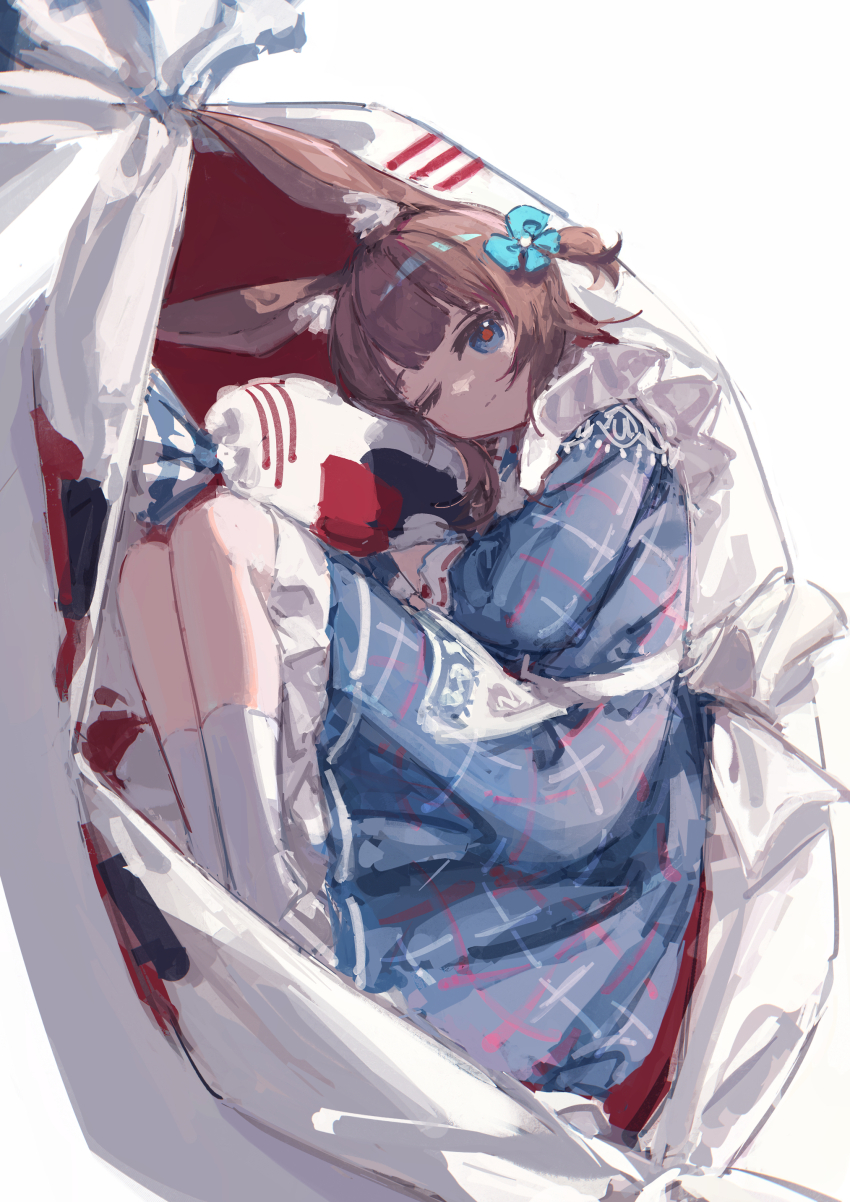 1girl, absurdres, amiya_(arknights), animal_ear_fluff, animal_ears, apron, arknights, blue_bow