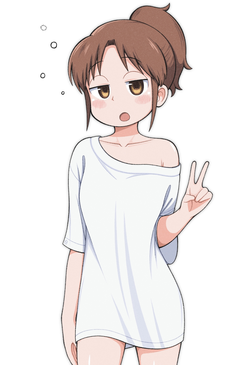 1girl, :o, absurdres, arm_at_side, brown_hair, city_(arawi_keiichi), dokadayo, half-closed_eyes