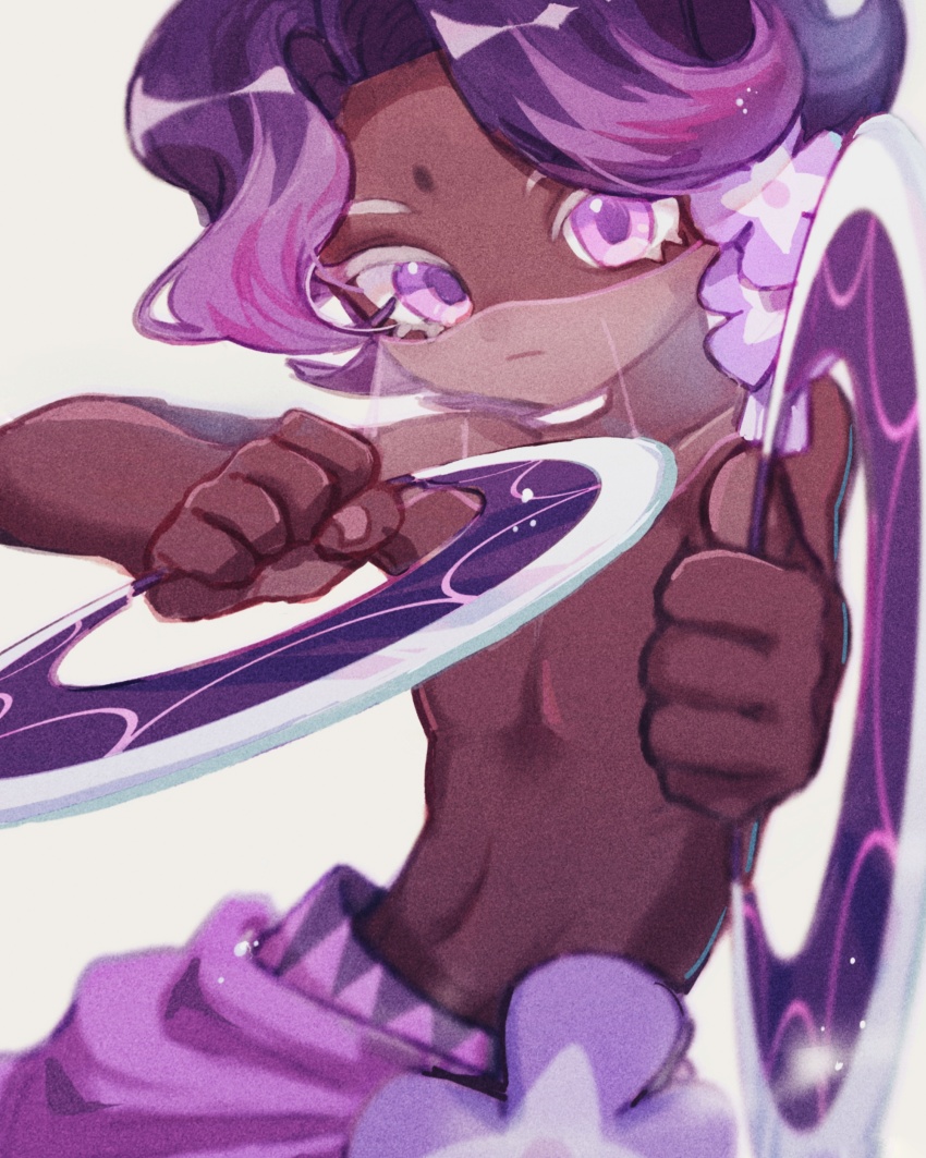 1boy, :|, absurdres, bishounen, blurry, chakram, closed_mouth, colored_eyelashes