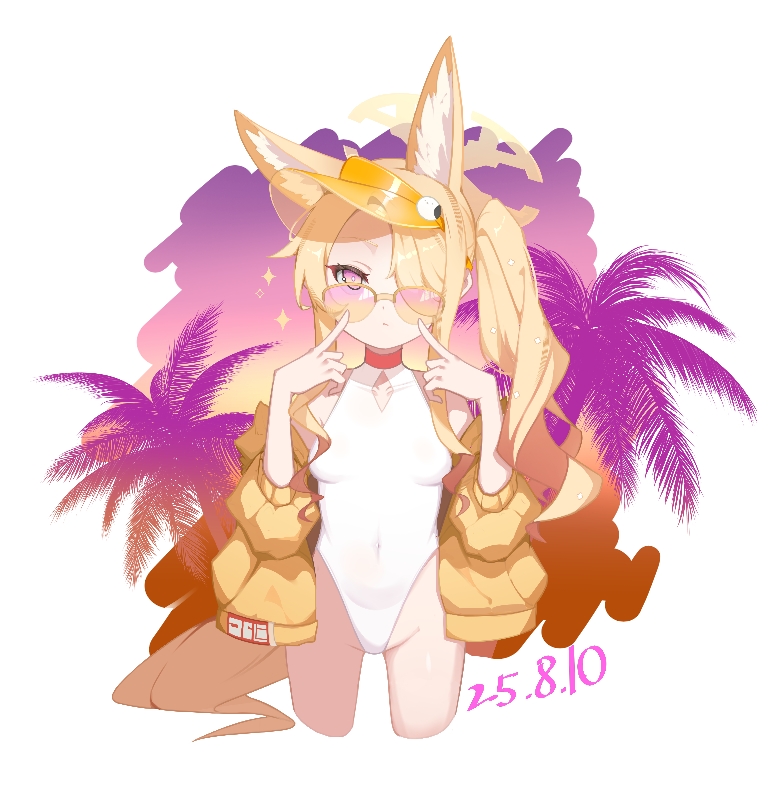 1girl, animal_ear_fluff, animal_ears, blonde_hair, blue_archive, breasts, covered_navel, cowboy_shot