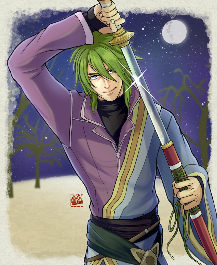 1boy, absurdres, blue_eyes, commentary_request, fire_emblem, fire_emblem:_path_of_radiance, full_moon, glint