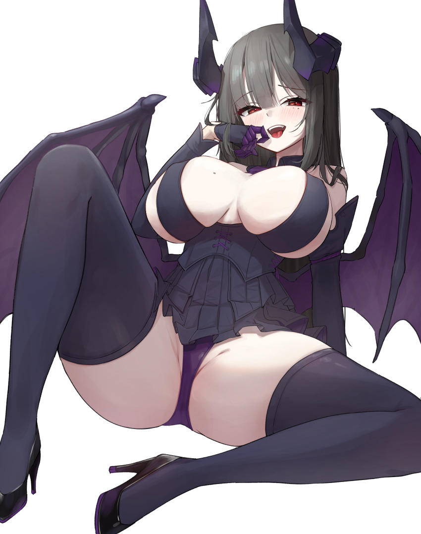 1girl, absurdres, bare_shoulders, black_dress, black_hair, black_shoes, black_thighhighs, breasts