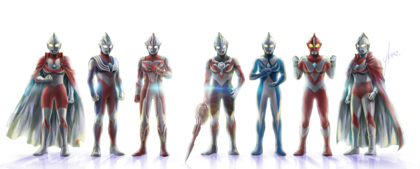 6+boys, alien, armor, arms_at_sides, black_skin, blue_skin, breastplate, cape