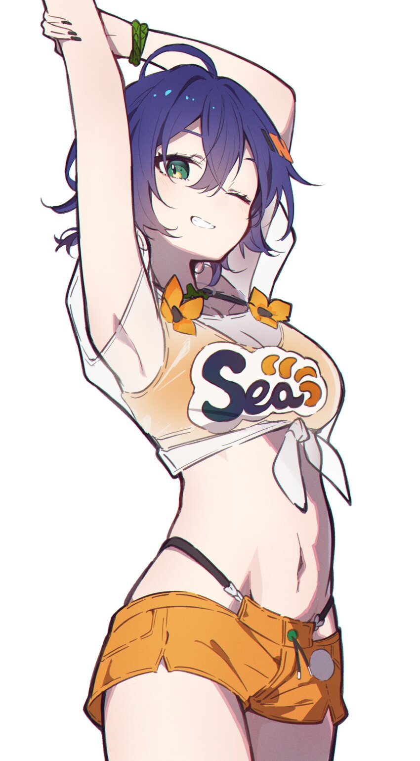 1girl, absurdres, aitekku, armpits, arms_up, belle_(summer_skies)_(zenless_zone_zero), belle_(zenless_zone_zero), bikini