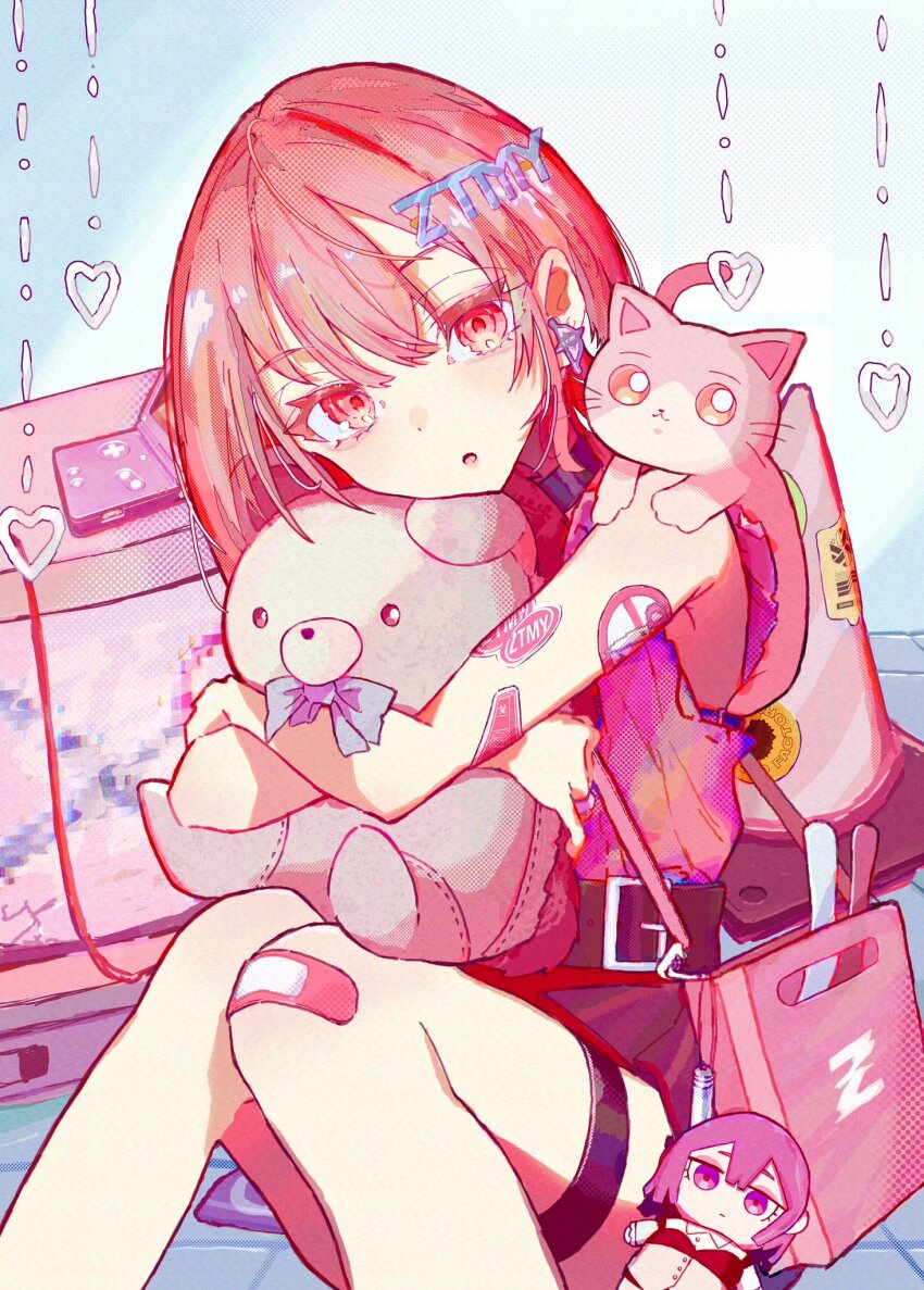 1girl, :o, bag, baka_janai_noni_(zutomayo), bandaid, bandaid_on_knee, bandaid_on_leg, belt