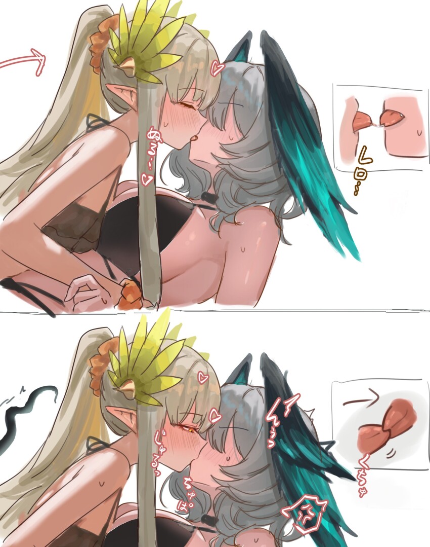 2girls, absurdres, arknights, bikini, black_bikini, black_choker, blush, breasts