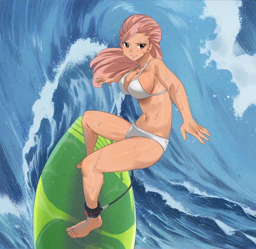 1girl, bikini, breasts, brown_eyes, cleavage, dark-skinned_female, dark_skin, day