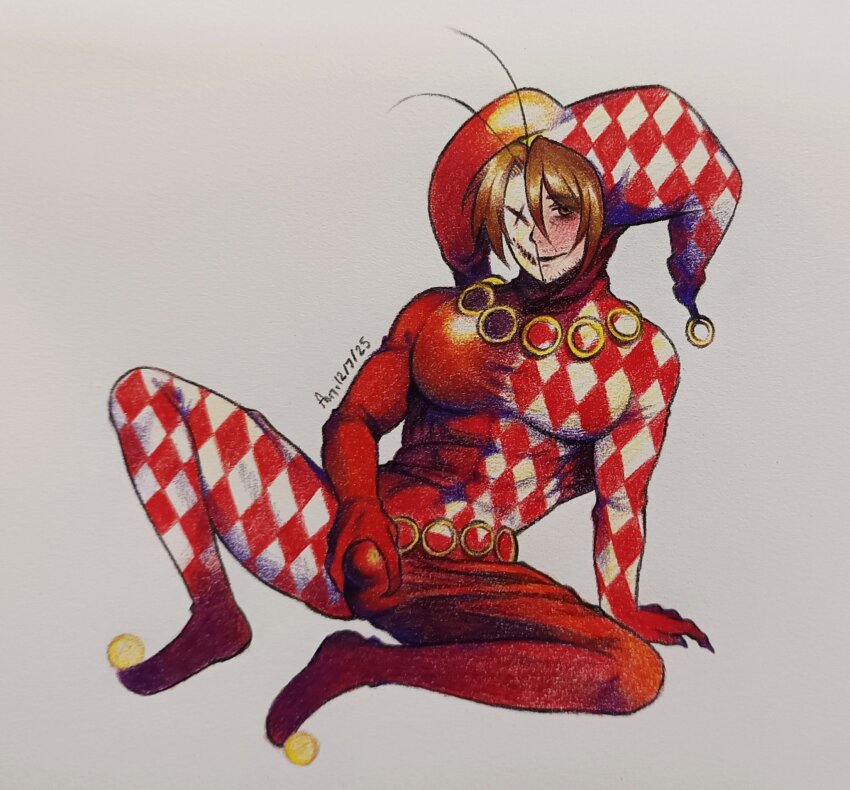 1boy, amithesmolsatan, bodysuit, brown_eyes, brown_hair, bulge, circus, claws