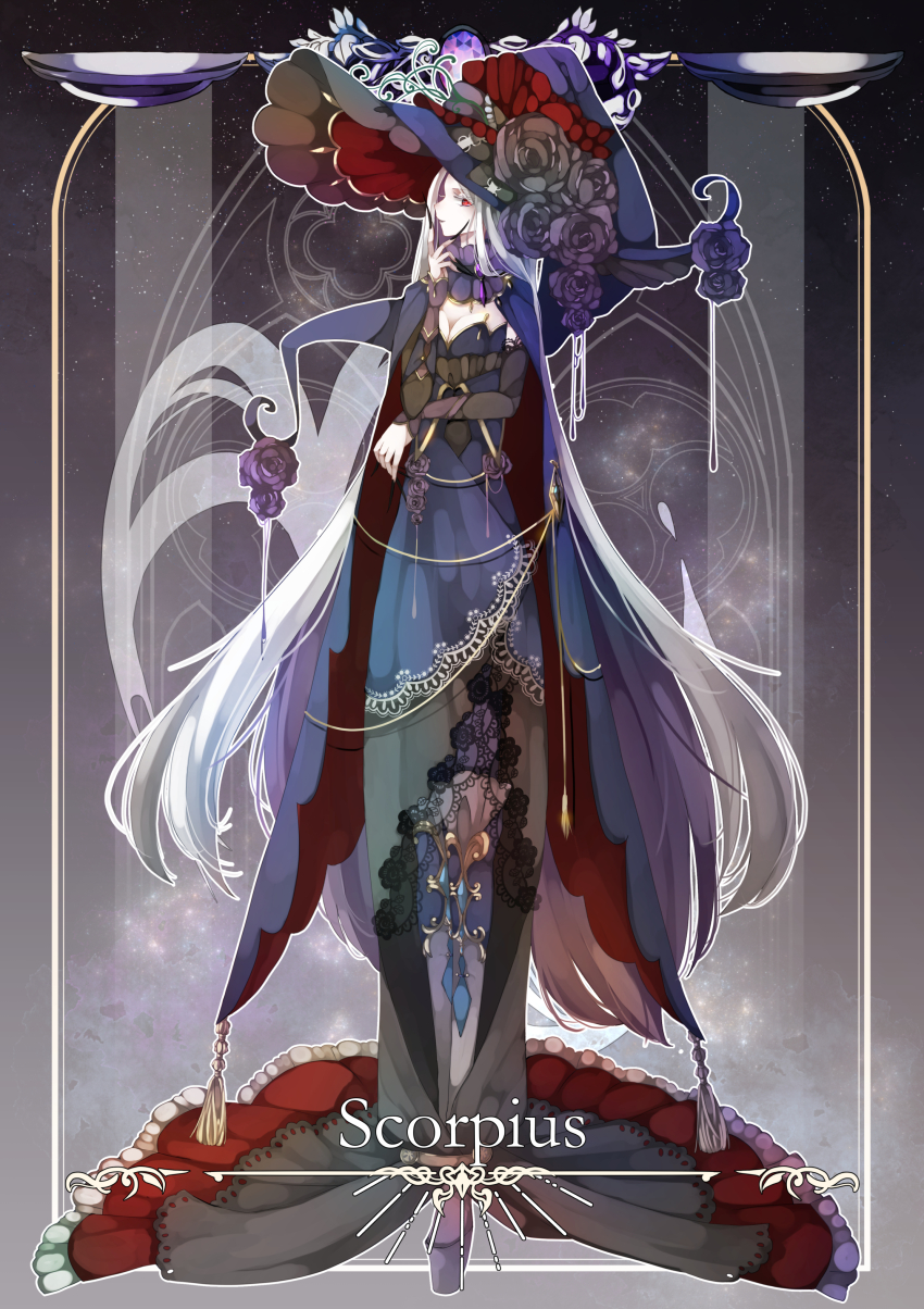 1girl, absurdres, arm_warmers, black_arm_warmers, black_background, black_dress, black_flower, black_nails