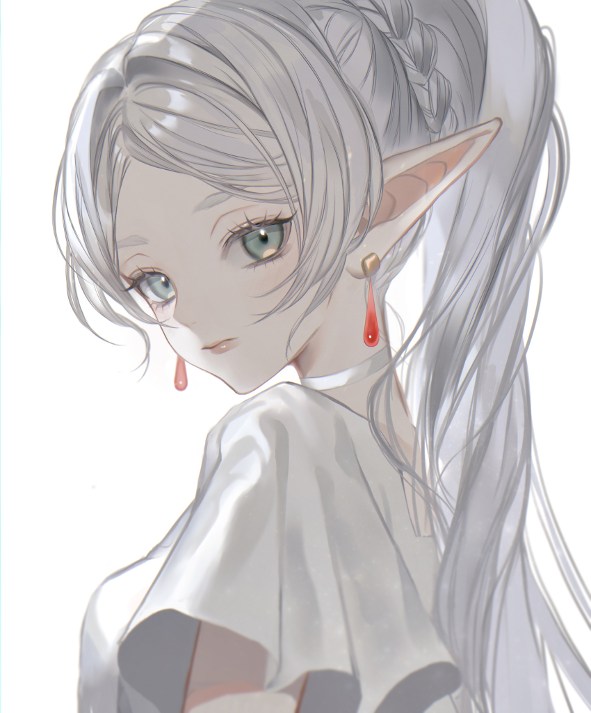 1girl, absurdres, arms_at_sides, backboob, braid, breasts, choker, chromatic_aberration