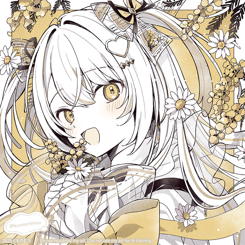 alternate_eye_color, black_bow, black_bowtie, black_ribbon, blonde_hair, border, bow, bowtie