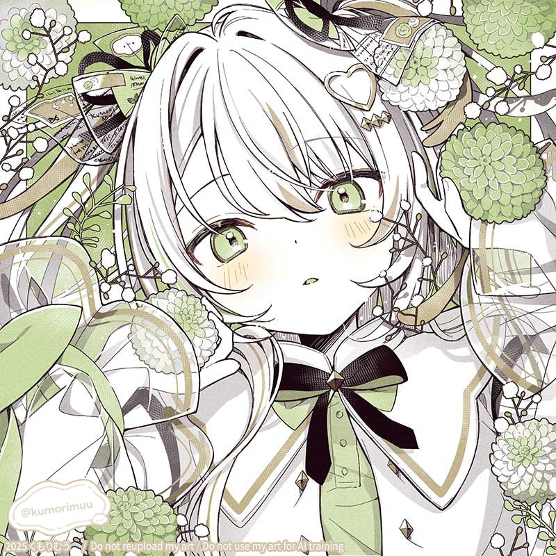 alternate_eye_color, black_bow, black_bowtie, black_ribbon, blonde_hair, border, bow, bowtie