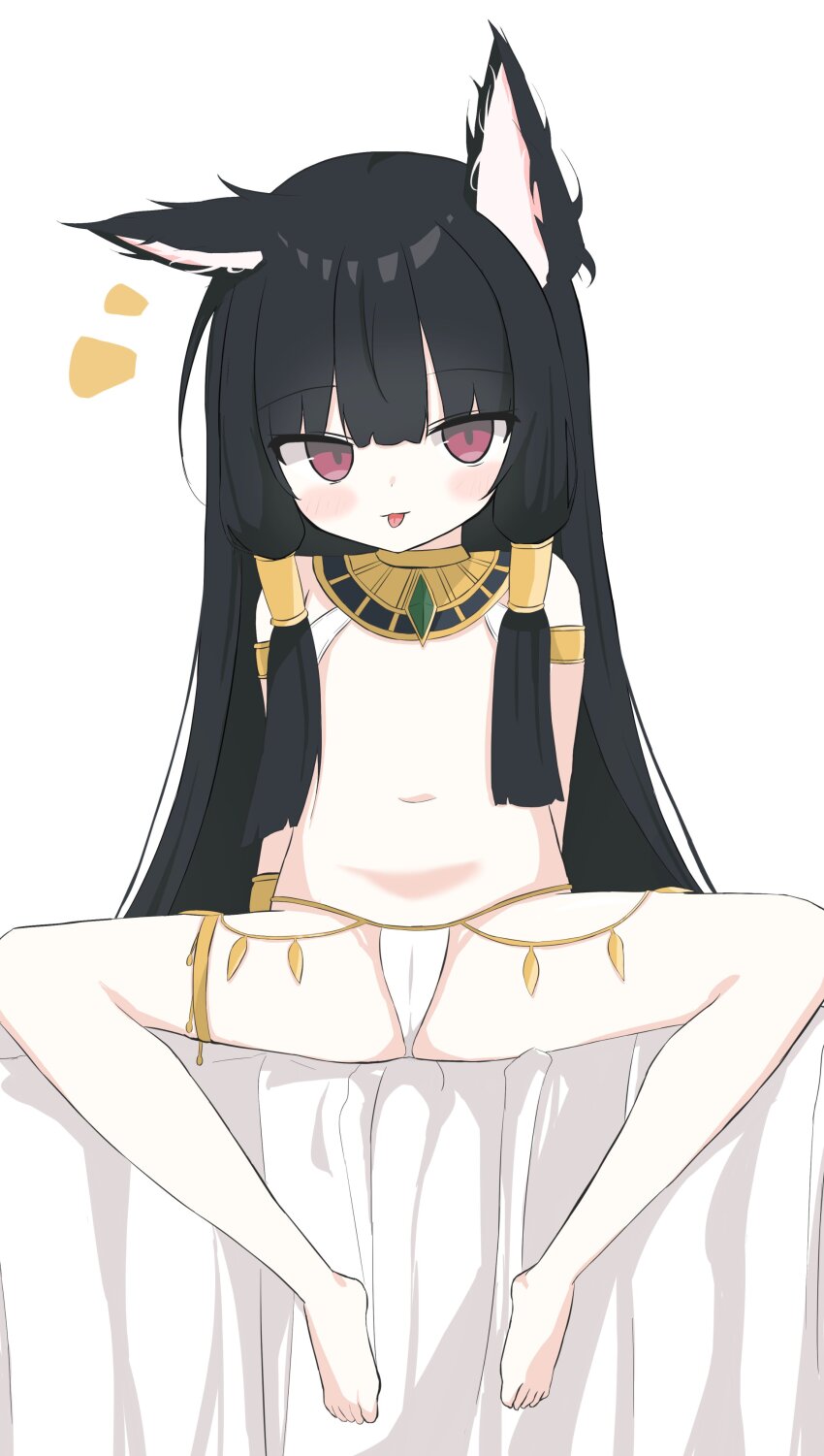 1girl, :p, absurdres, ancient_egyptian_clothes, animal_ears, barefoot, black_hair, borrowed_character